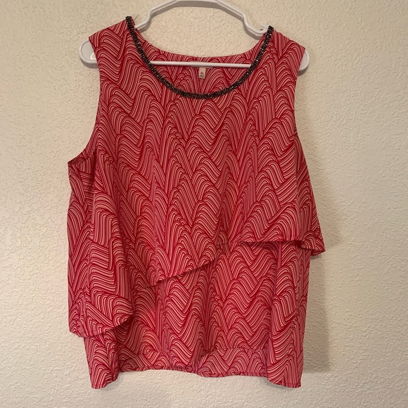 Juicy Couture Women XL Blouse Top Pink White Ruffles Embellished Stones layere - Picture 2 of 6